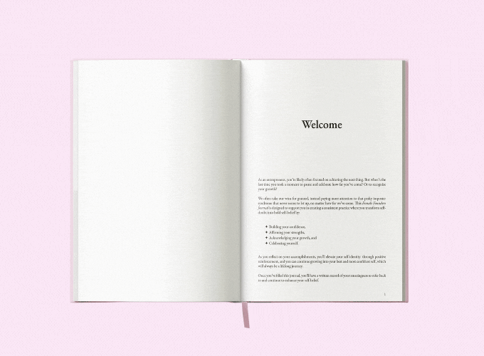 A page by page animation of the Female Founders Journal by Pearl Spark Pages, a tool for empowered women entrepreneurs.