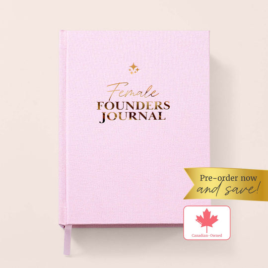 Blush pink linen cover of the Female Founders Journal by Pearl Spark Pages, a tool for empowered women entrepreneurs.
