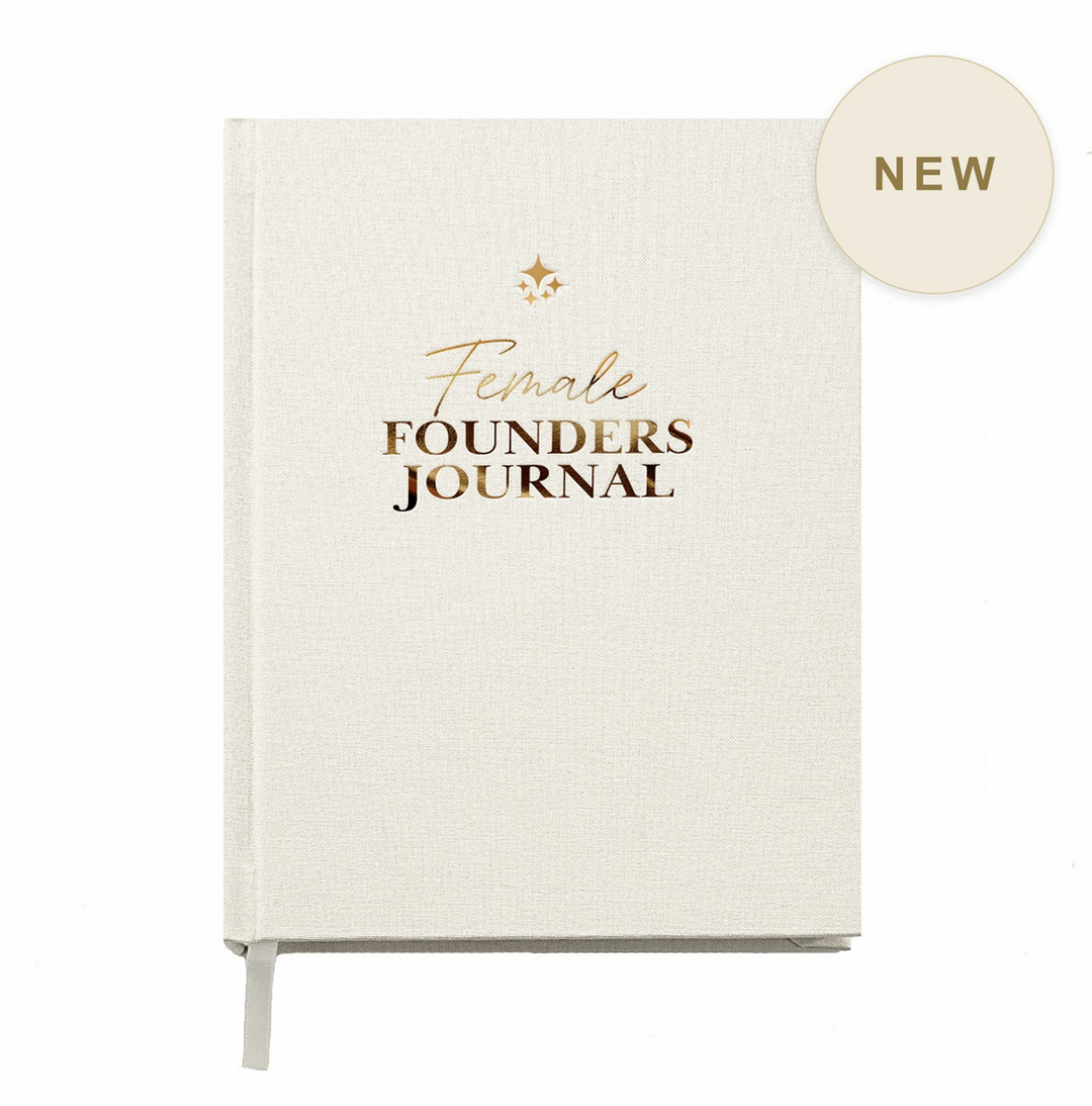 The Female Founders Journal in Pearl, a soft ivory linen cover with gold foil